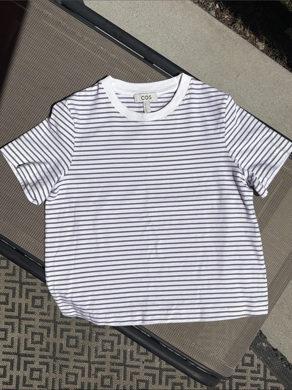 COS White Tee with Purple Stripes